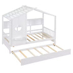 Lit cabane MAYEERTY pour enfant avec lit gigogne, design moderne avec étagère de rangement, blanc