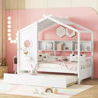 Lit cabane MAYEERTY pour enfant avec lit gigogne, design moderne avec étagère de rangement, blanc