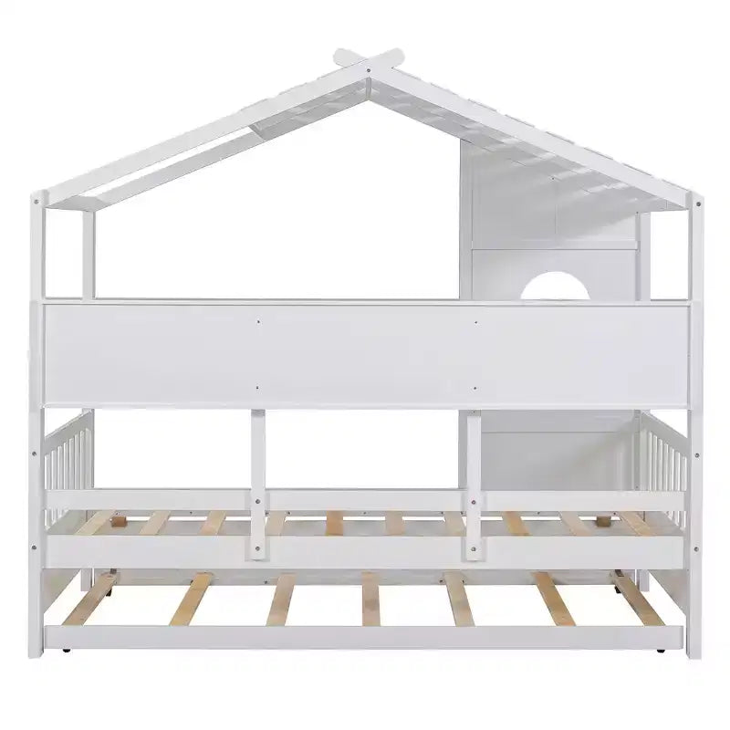 Lit cabane MAYEERTY pour enfant avec lit gigogne, design moderne avec étagère de rangement, blanc