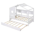 Lit cabane MAYEERTY pour enfant avec lit gigogne, design moderne avec étagère de rangement, blanc