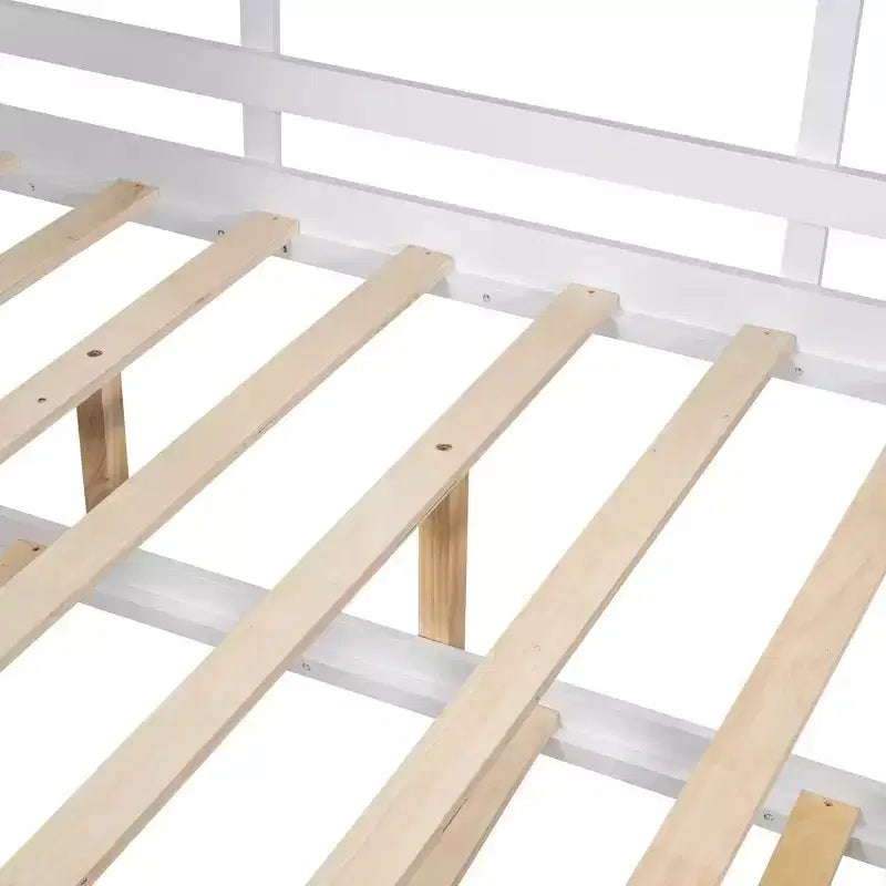 Lit cabane MAYEERTY pour enfant avec lit gigogne, design moderne avec étagère de rangement, blanc