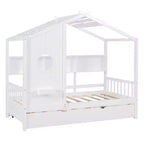 Lit cabane MAYEERTY pour enfant avec lit gigogne, design moderne avec étagère de rangement, blanc