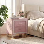 Table de chevet élégante laquée brillante avec poignée métallique, table de chevet miroir avec 2 tiroirs pour chambre à coucher, salon, noire