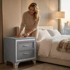 Table de chevet élégante laquée brillante avec poignée métallique, table de chevet miroir avec 2 tiroirs pour chambre à coucher, salon, noire