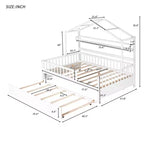 Lit cabane en bois MAYEERTY de taille double avec lit gigogne simple et étagère pour chambre d'enfant, blanc