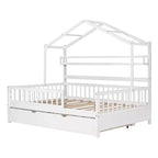 Lit cabane en bois MAYEERTY de taille double avec lit gigogne simple et étagère pour chambre d'enfant, blanc