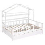 Lit cabane en bois MAYEERTY de taille double avec lit gigogne simple et étagère pour chambre d'enfant, blanc