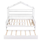 Lit cabane en bois MAYEERTY de taille double avec lit gigogne simple et étagère pour chambre d'enfant, blanc