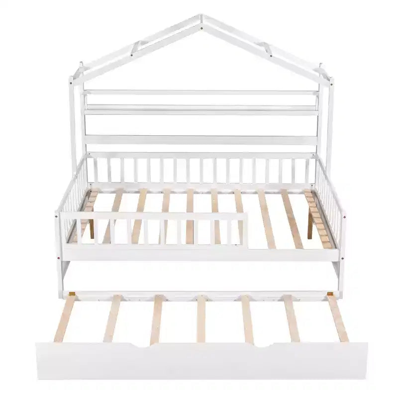 Lit cabane en bois MAYEERTY de taille double avec lit gigogne simple et étagère pour chambre d'enfant, blanc