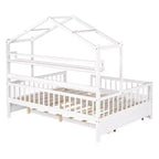 Lit cabane en bois MAYEERTY de taille double avec lit gigogne simple et étagère pour chambre d'enfant, blanc