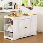 EROMMY 53 Mobile Kitchen Island Cart, Kitchen Storage Islands With Trash Can Cabinet, Spice Rack, Towel Bar & Drawers