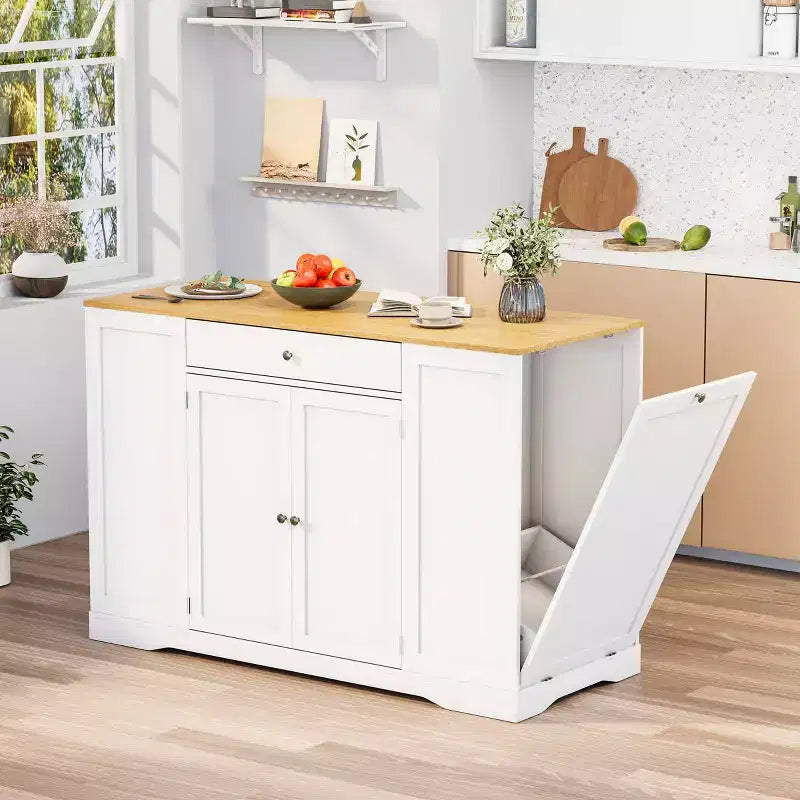EROMMY 53 Chariot îlot de cuisine mobile, îlots de rangement de cuisine avec armoire à poubelle, étagère à épices, porte-serviettes et tiroirs