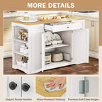 EROMMY 53 Chariot îlot de cuisine mobile, îlots de rangement de cuisine avec armoire à poubelle, étagère à épices, porte-serviettes et tiroirs