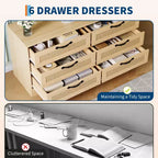 Meuble TV moderne avec support pour téléviseurs de 32 à 85 pouces, commode en rotin à 6 tiroirs, console média avec rangement généreux pour salon ou chambre à coucher