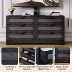 Meuble TV moderne avec support pour téléviseurs de 32 à 85 pouces, commode en rotin à 6 tiroirs, console média avec rangement généreux pour salon ou chambre à coucher