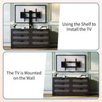 Meuble TV moderne avec support pour téléviseurs de 32 à 85 pouces, commode en rotin à 6 tiroirs, console média avec rangement généreux pour salon ou chambre à coucher