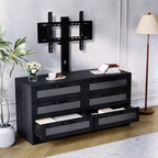 Meuble TV moderne avec support pour téléviseurs de 32 à 85 pouces, commode en rotin à 6 tiroirs, console média avec rangement généreux pour salon ou chambre à coucher