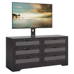 Modern TV Stand with Mount for 32-85 TVs  6-Drawer Rattan Dresser  Media Console with Generous Storage for Living Room or Bedroom