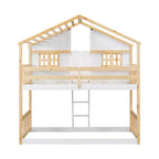 Lit superposé en forme de maison, lits jumeaux superposés avec toit et fenêtres pour enfants, cadre de lit superposé en bois avec porte, échelle et garde-corps