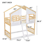 Lit superposé en forme de maison, lits jumeaux superposés avec toit et fenêtres pour enfants, cadre de lit superposé en bois avec porte, échelle et garde-corps