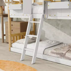 Lit superposé en forme de maison, lits jumeaux superposés avec toit et fenêtres pour enfants, cadre de lit superposé en bois avec porte, échelle et garde-corps