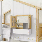 Lit superposé en forme de maison, lits jumeaux superposés avec toit et fenêtres pour enfants, cadre de lit superposé en bois avec porte, échelle et garde-corps