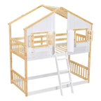 Lit superposé en forme de maison, lits jumeaux superposés avec toit et fenêtres pour enfants, cadre de lit superposé en bois avec porte, échelle et garde-corps