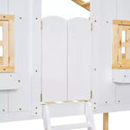 Lit superposé en forme de maison, lits jumeaux superposés avec toit et fenêtres pour enfants, cadre de lit superposé en bois avec porte, échelle et garde-corps