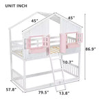 Lit superposé en forme de maison, lits jumeaux superposés avec toit et fenêtres pour enfants, cadre de lit superposé en bois avec porte, échelle et garde-corps