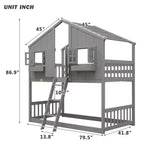 Lit superposé en forme de maison, lits jumeaux superposés avec toit et fenêtres pour enfants, cadre de lit superposé en bois avec porte, échelle et garde-corps
