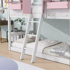 Lit superposé en forme de maison, lits jumeaux superposés avec toit et fenêtres pour enfants, cadre de lit superposé en bois avec porte, échelle et garde-corps