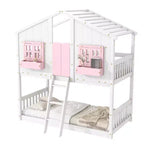 Lit superposé en forme de maison, lits jumeaux superposés avec toit et fenêtres pour enfants, cadre de lit superposé en bois avec porte, échelle et garde-corps