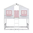 Lit superposé en forme de maison, lits jumeaux superposés avec toit et fenêtres pour enfants, cadre de lit superposé en bois avec porte, échelle et garde-corps