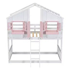 Lit superposé en forme de maison, lits jumeaux superposés avec toit et fenêtres pour enfants, cadre de lit superposé en bois avec porte, échelle et garde-corps