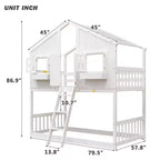 Lit superposé en forme de maison, lits jumeaux superposés avec toit et fenêtres pour enfants, cadre de lit superposé en bois avec porte, échelle et garde-corps