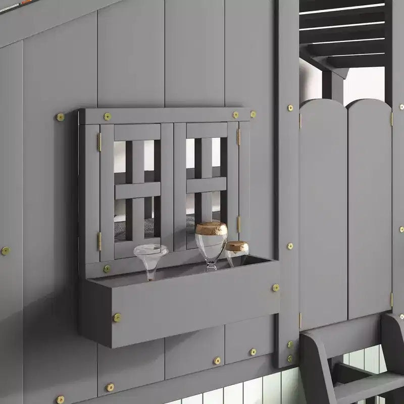 Lit superposé en forme de maison, lits jumeaux superposés avec toit et fenêtres pour enfants, cadre de lit superposé en bois avec porte, échelle et garde-corps