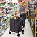 Chariot de courses pliable Gymax avec double panier et doublure résistante à l'eau