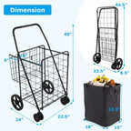 Chariot de courses pliable Gymax avec double panier et doublure résistante à l'eau