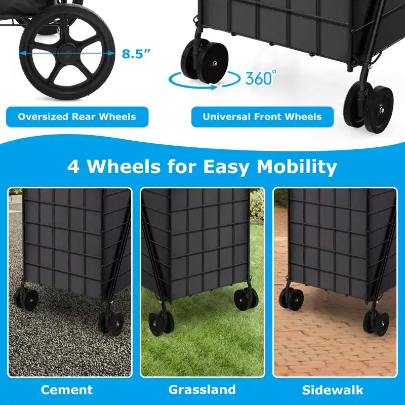 Chariot de courses pliable Gymax avec double panier et doublure résistante à l'eau