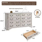 BALHAM TRADE-54 Commode de ferme large 8 tiroirs en bois rustique avec texture naturelle et design vintage