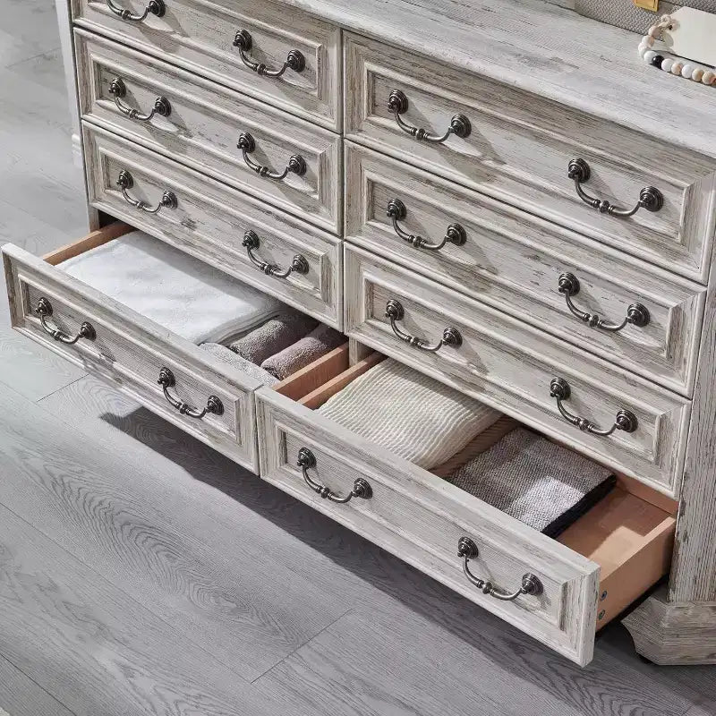BALHAM TRADE-54 Commode de ferme large 8 tiroirs en bois rustique avec texture naturelle et design vintage