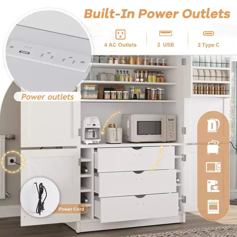 Whisen 80.1'' Meuble de rangement autoportant pour cuisine, buffets, grand placard de rangement