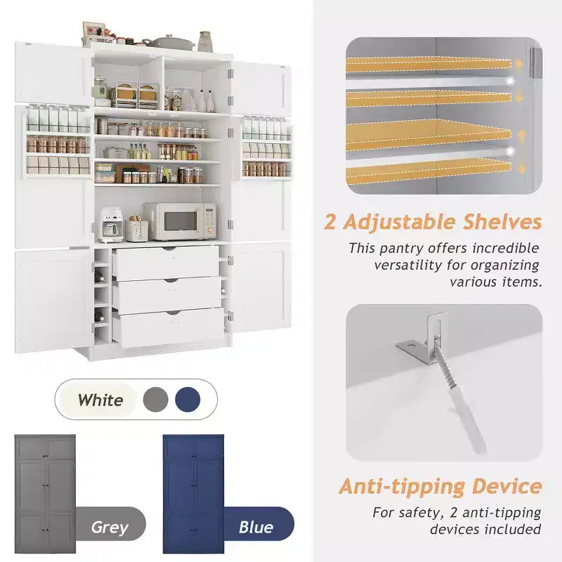 Whisen 80.1'' Meuble de rangement autoportant pour cuisine, buffets, grand placard de rangement