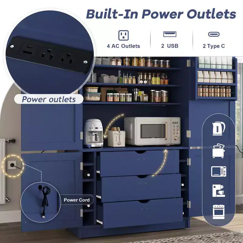 Whisen 80.1'' Meuble de rangement autoportant pour cuisine, buffets, grand placard de rangement