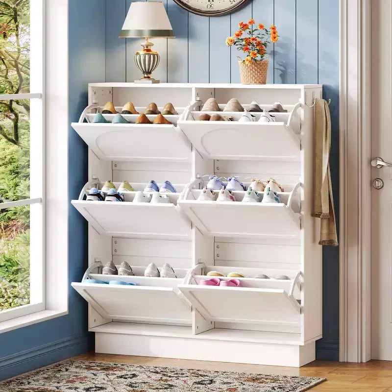 Meuble de rangement pour chaussures avec 6 tiroirs, Organisateur de chaussures autoportant, Meuble à chaussures d'entrée dissimulé