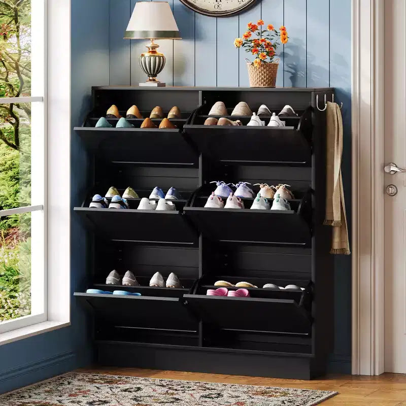 Meuble de rangement pour chaussures avec 6 tiroirs, Organisateur de chaussures autoportant, Meuble à chaussures d'entrée dissimulé