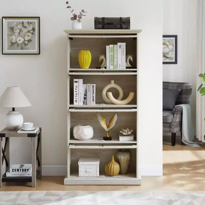 Bibliothèque d'avocat à 4 niveaux avec portes en verre rabattables, vitrine de 160 cm de hauteur pour objets de collection, figurines - Panipeachy