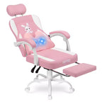 HOFFREE Chaise de jeu lapin pour enfants avec coussin de massage et repose-pieds, réglable et ergonomique, design kawaii mignon pour les 8-14 ans