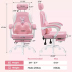 HOFFREE Chaise de jeu lapin pour enfants avec coussin de massage et repose-pieds, réglable et ergonomique, design kawaii mignon pour les 8-14 ans