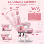 HOFFREE Chaise de jeu lapin pour enfants avec coussin de massage et repose-pieds, réglable et ergonomique, design kawaii mignon pour les 8-14 ans